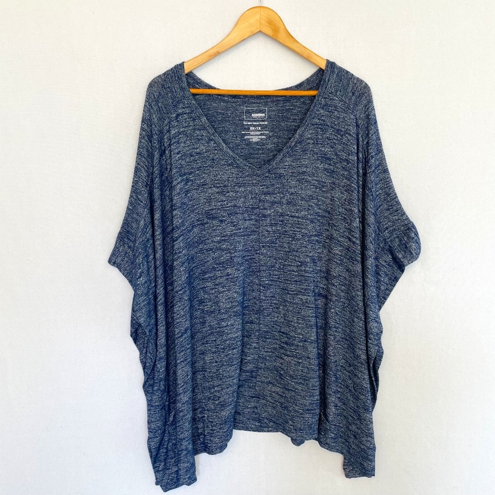 SONOMA Size 0X-1X The Soft Touch Poncho V-neck in Marled Blue & White